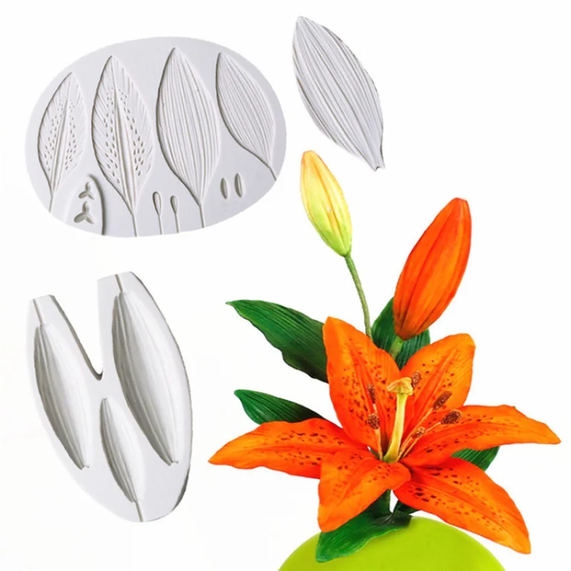 Artificial Flower Lily Petal Leaf Fondant Silicone Mold DIYChocolate Decoration Cake Baking Tools