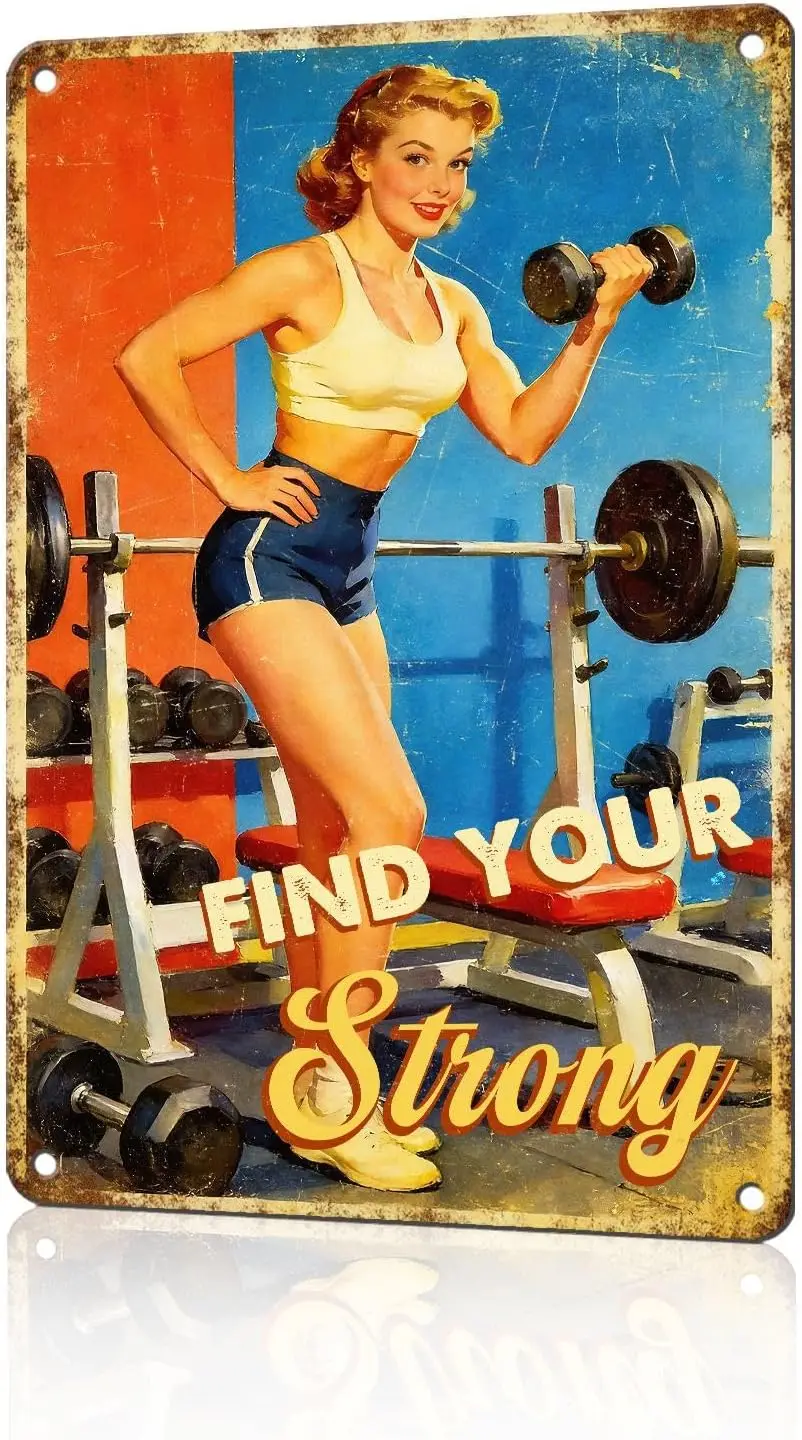 Fitness Motivational Metal Sign Gym Find Your Strong Tin Signs Vintage Inspirational Workout Poster Wall Decor For Home Garage