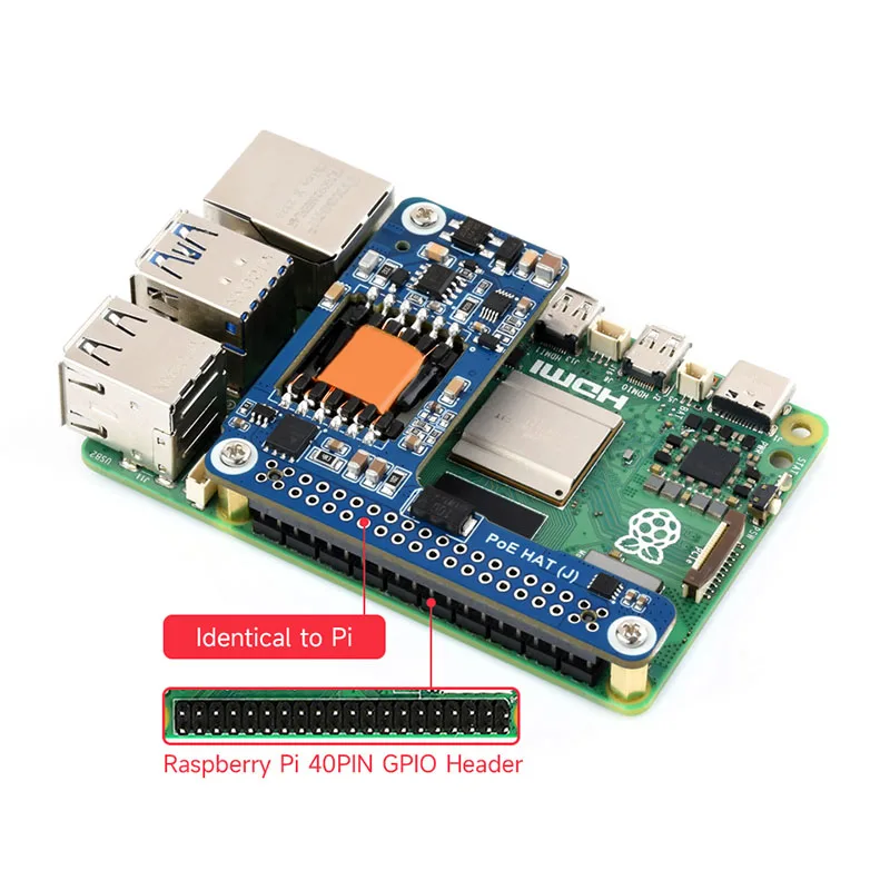 Raspberry Pi 5 PoE+ HAT (J) CM5 Isolated SMPS 5V 5A Power over Ethernet Board IEEE 802.3af/at Stable Performance Ethernet Supply