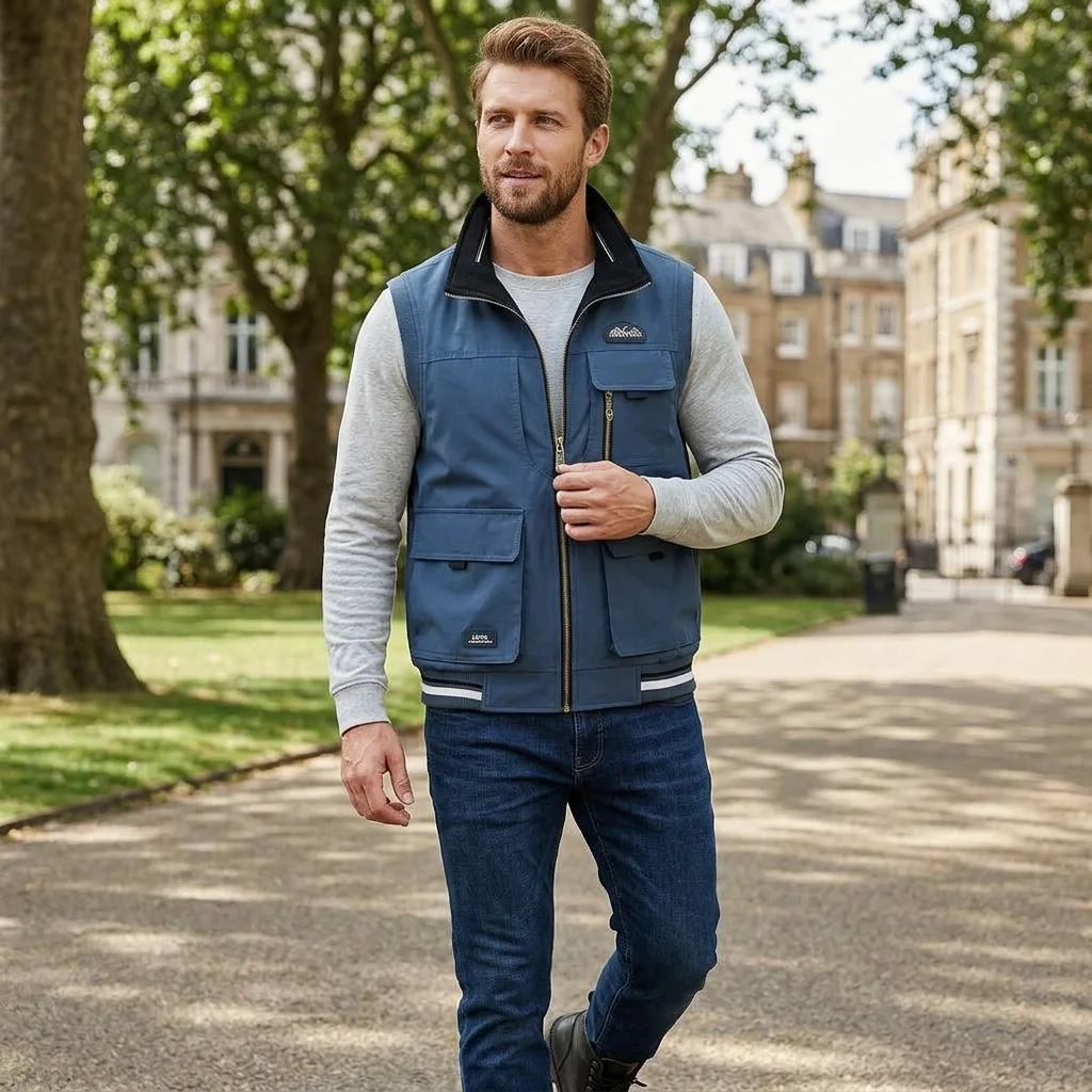 Men's Multi Pocket Cargo Vest Autumn Winter Fishing Waistcoat Double Sided Military Sleeveless Outdoor Tactical Windbreaker Jack