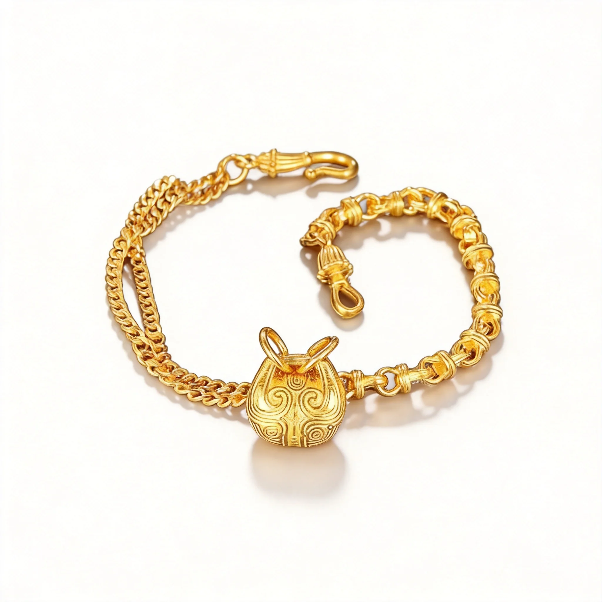Chinese Style Ancient Gold Plated Lucky Wealth Swallowing Beast Bracelet For Women Engraved Feng Shui Blessing Good Luck Jewelry