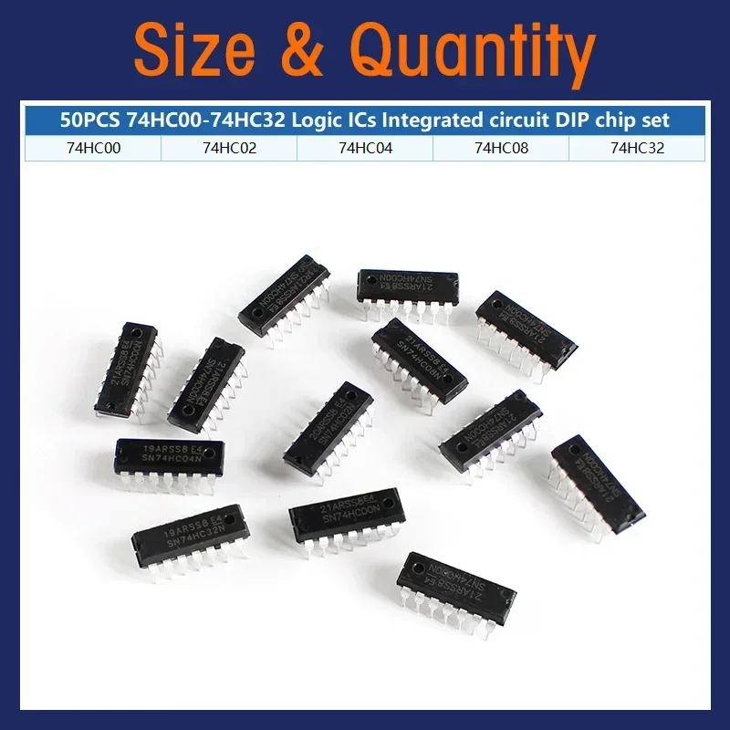 50PCS Integrated Circuit Logic IC 74HC/ 74LS DIP-14  5 values  IC Chip Assortment Box Kit Electronic Component