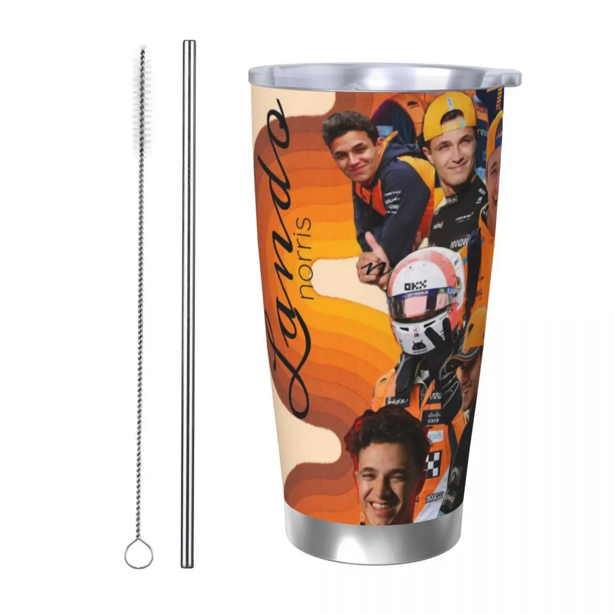 Lando Norris 20oz Stainless Steel Car Mug Straw Thermal Iced Travel Cup Vacuum Insulated Coffee Hot Cup