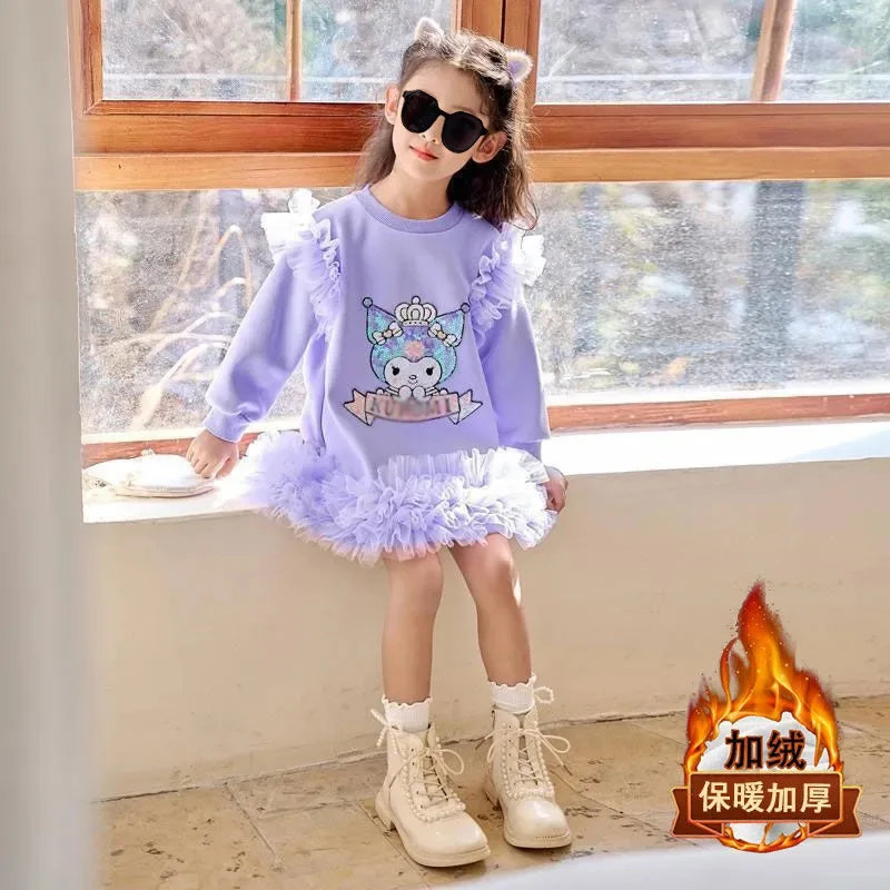 

Kuromi Girl Dress Autumn Winter Long Sleeves Princess Skirt Long Sleeves Printing Fashion Kawaii Cartoon Children's Clothing