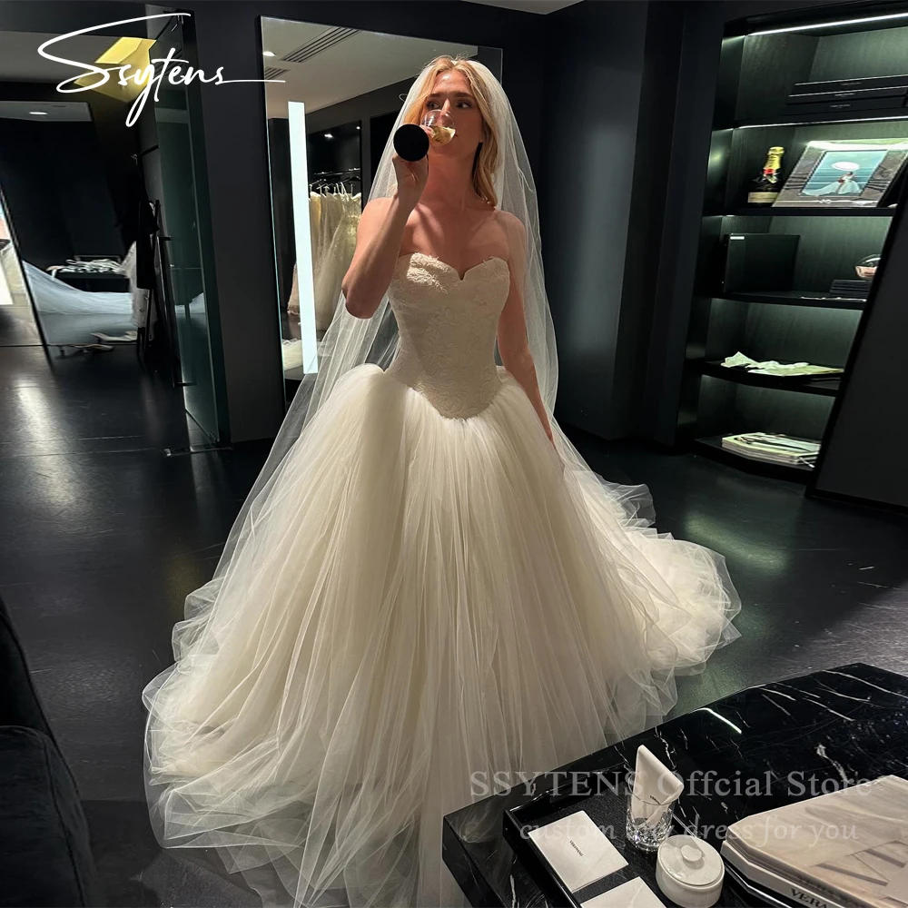 

SSYTENS Elegant Wedding Dresses Tulle Sweetheart A Line Bridal Gown Israel Lace Up Back Bride Dress Customized Vestidos De Novia