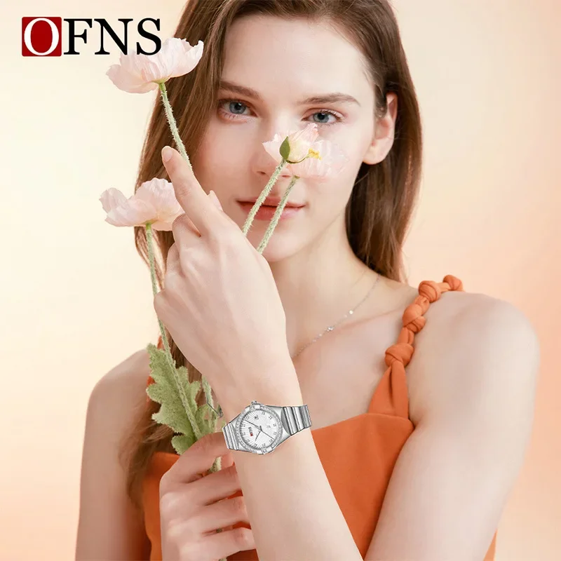 OFNS 1569 Quartz Womens Watch with Diamond Inlaid Calendar Waterproof Watches for Women Часы Женские Наручные