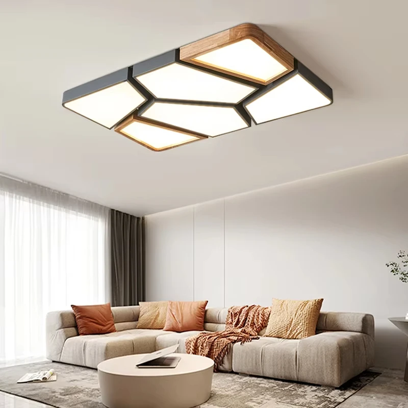 

Geometric Design Wooden LED Ceiling Light Modern Living Room Bedroom Kitchen Children's Room Home Decoration Lighting Fixtures