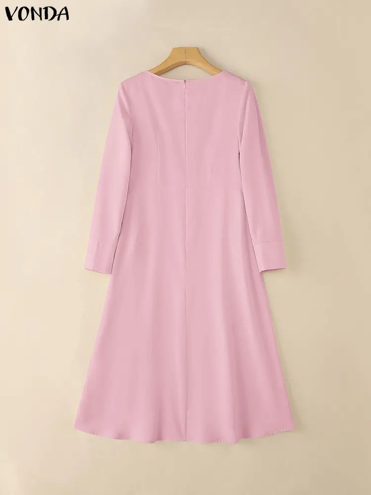 ชุดเดรสปาร์ตี้ VONDA รุ่น Elegant สำหรับผู้หญิง แขนยาว จับจีบ สีพื้น เสื้อเชิ้ตยาวแบบเดรส  แฟชั่นฤดูใบไม้ร่วง 2025 ชุดทำงาน