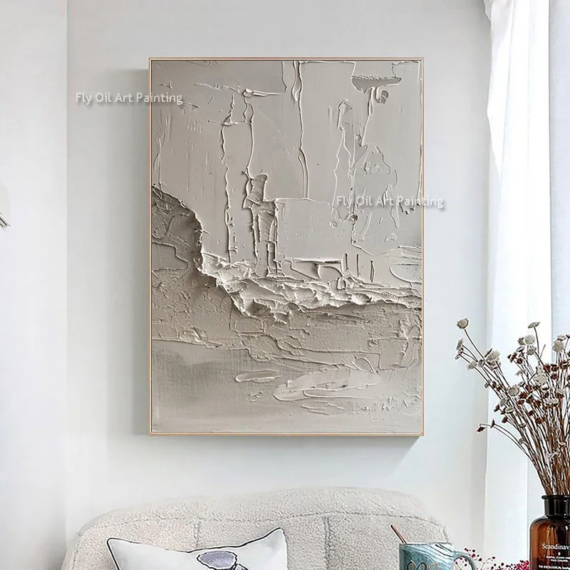 Gray Abstract Wall Art On Canvas Handpainted Brown And White Thick Oil Painting New Desin Gray Beige Artwork For Home Decor