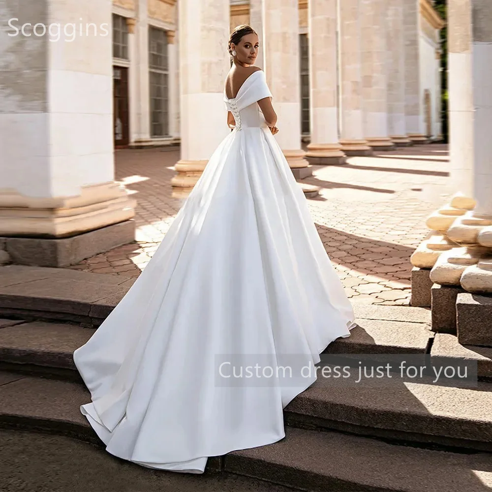 Scoggins  فساتين سهرة Customize Evening Dress A-Line Dubai Luxury Off-The-Shoulder Neckline Floor-Length Zipper Up Wedding Dress