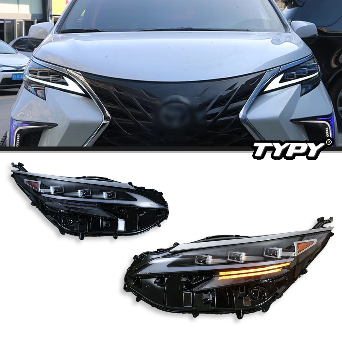 

TYPY автомобильный Стайлинг фара для Toyota Sienna 2021-2024, обновление, модифицированная для нового DRL, светодиодная фара с динамическим сигналом, автоаксессуары