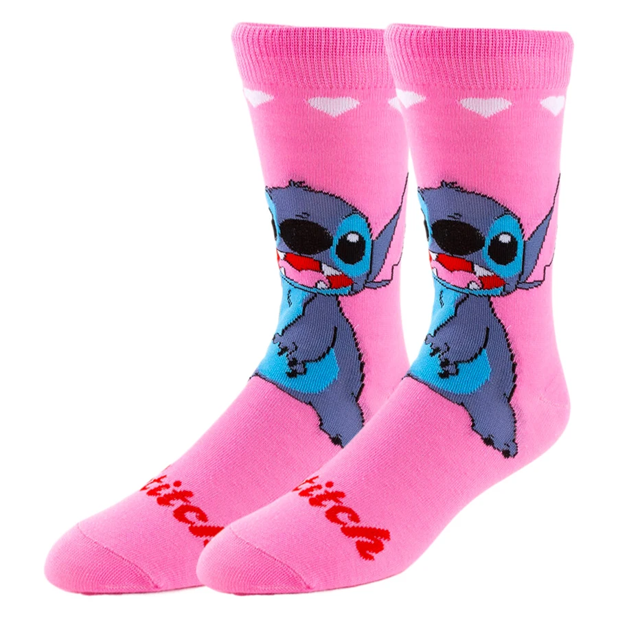 Fashionable Men\'s 6 Pairs of Novel Cartoon Stitch Pattern Mid Tube Crew Socks Comfortable and Soft Pressure Socks