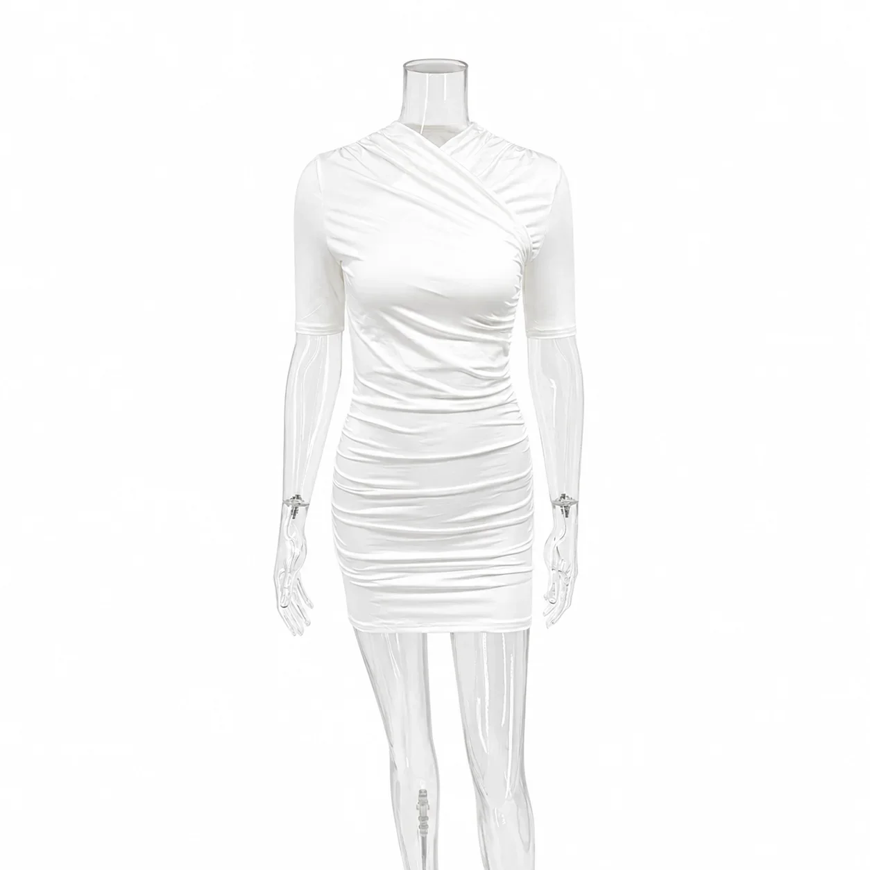 Elegantes Gerafftes Minikleid Damenmode Einfarbiges Vintage Braunes Bodycon Sexy Kleid Sommer Hochgeschnittenes Party Y2k Damenkleid – Detail 4