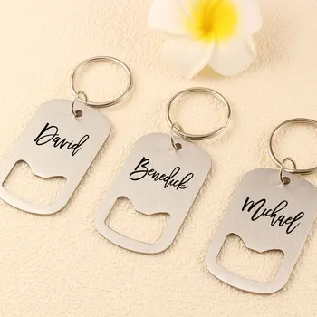 パーソナライズされた金属製の栓抜きキーホルダー,ウェディングギフトのアイデア,ステンレス鋼