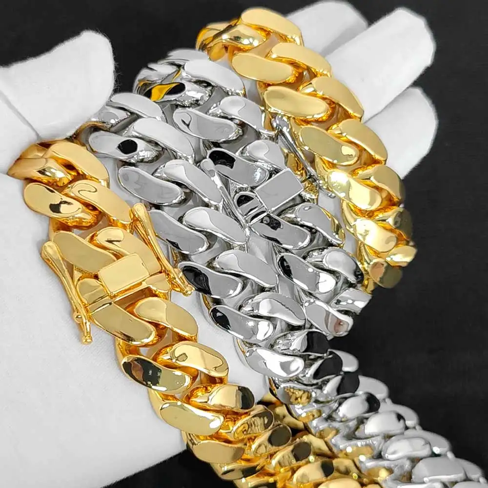 

Men's 22mm Cuban Link Bracelet Hip Hop Heavy Brass Miami Cuban Link Chain Chunky Bracelet Jewelry For Boy Gift Drop Shipping