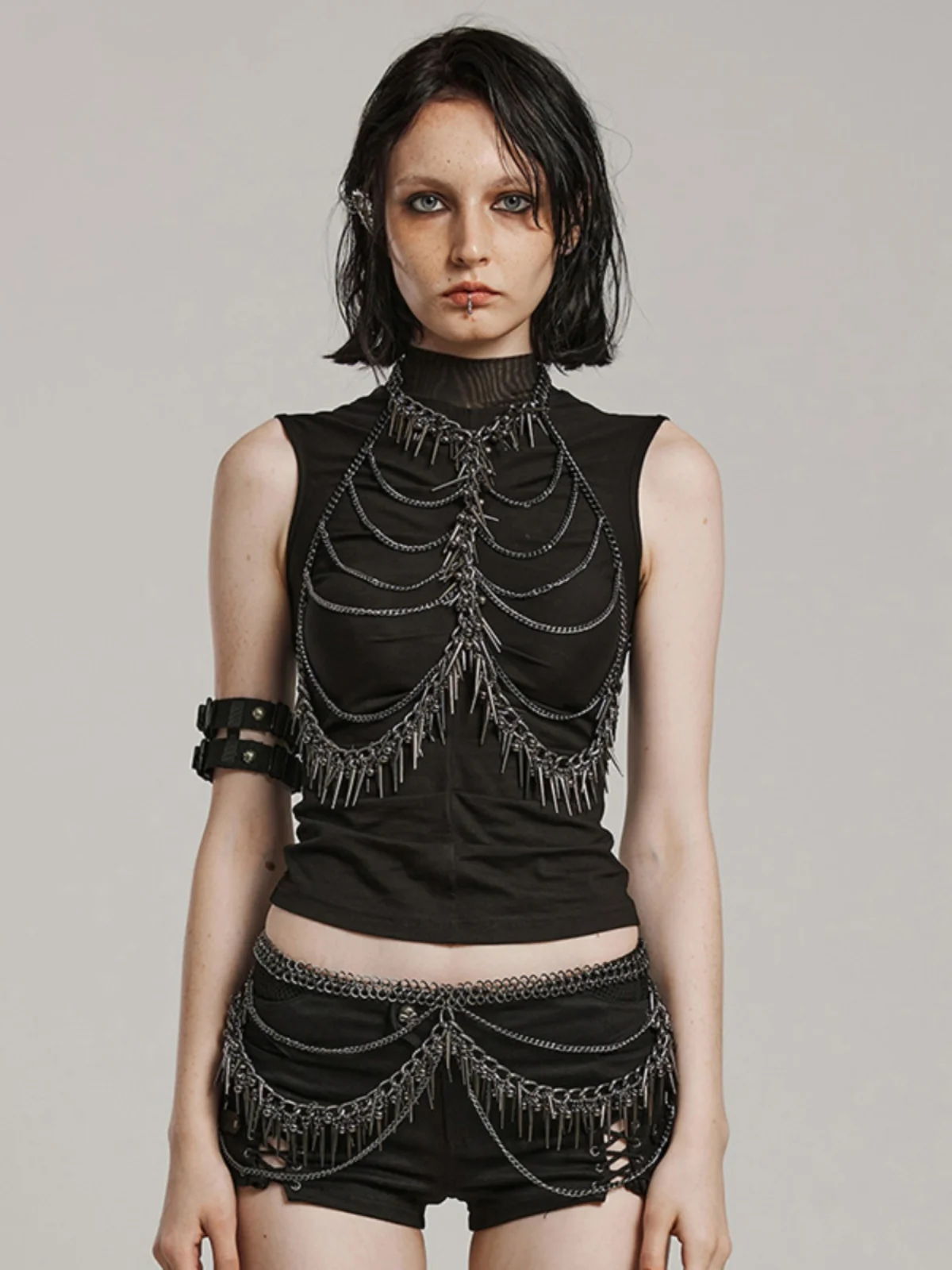 Gothic Dark Style Punkrave Women's Vintage Personality Chest Waist Chain Buckle Versatile Sexy Accessory for Daily Wear