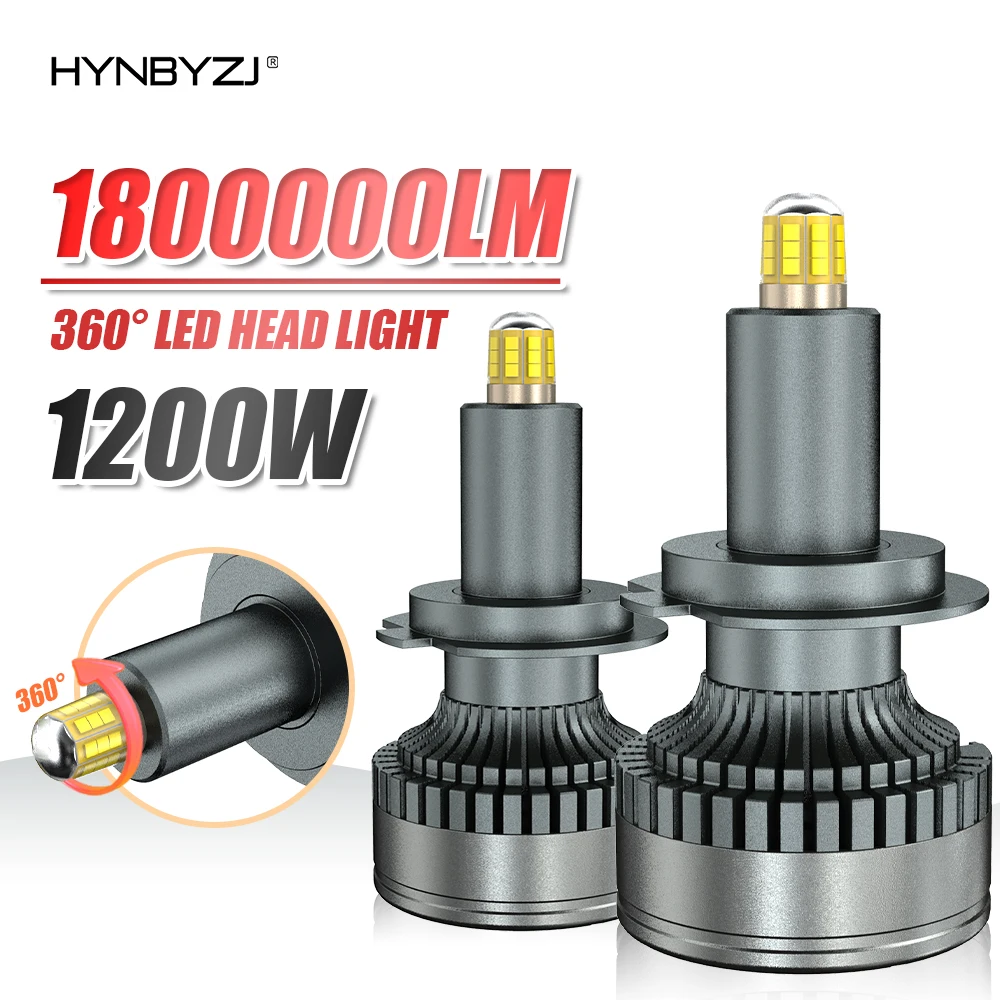 

HYNBYZJ H7 1200W H1 Led Bulb 1800000LM H8 H9 H11 Car Headlight Bulb 6000K 9006 Hb4 9005 Hb3 360 degrees Led Lamp Plug&Play 12V