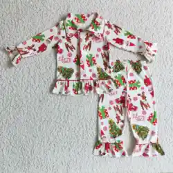 H​ot Selling Wholesale Kids Christmas Clothes Toddler Boutique Pajamas Outfits Baby Girls Sleepwear Sets