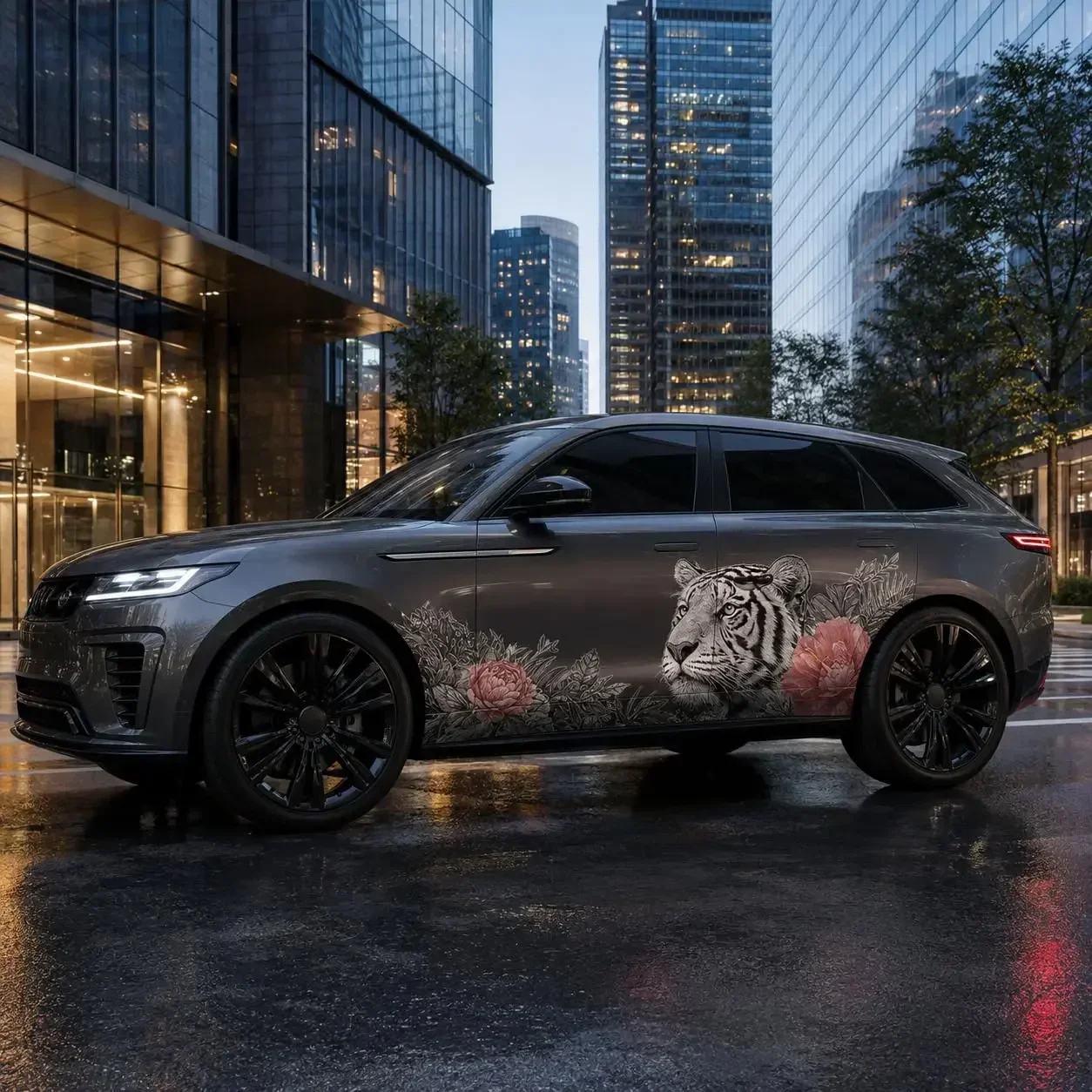 2Pcs Ink White Tiger Large Car Side Decals, Vivid Color Waterproof Sunproof Vinyl Graphics,