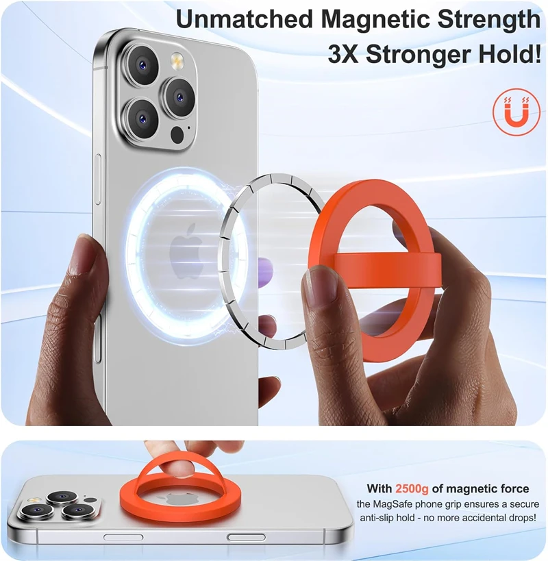 Hands Free Magnetic Liquid Silicone Finger Strap Phone Ring Holder for Magsafe IPhone 17 16 Support Mac Safe Grip Stand Bracket