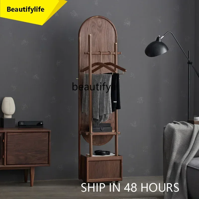 

53 Solid wood full body floor mirror Nordic home full-length mirror coat rack integrated movable bedroom hanger mirror