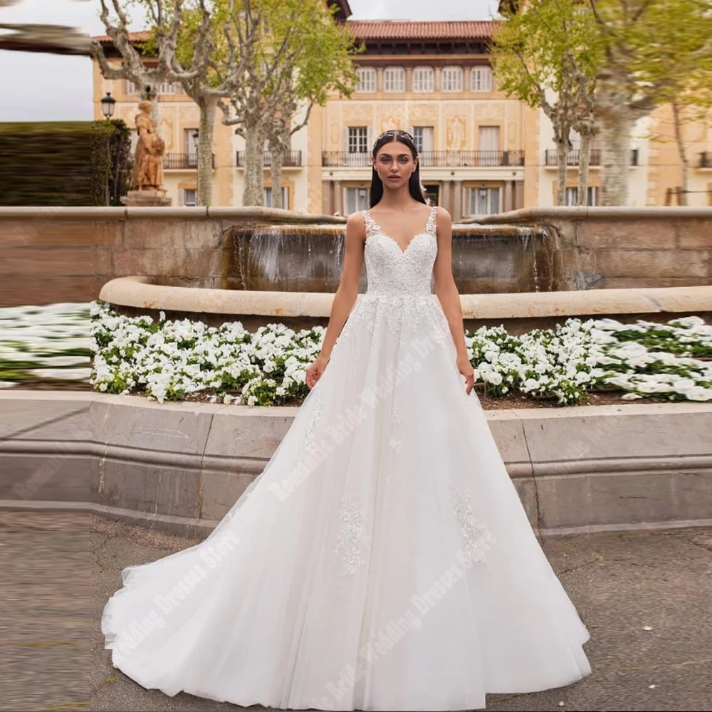 

Sexy V-Neck Tulle Women Wedding Dresses Quality Sleeveless A-Line Bride Gowns Mopping Length Beach Party Vestidos De Novias 2025
