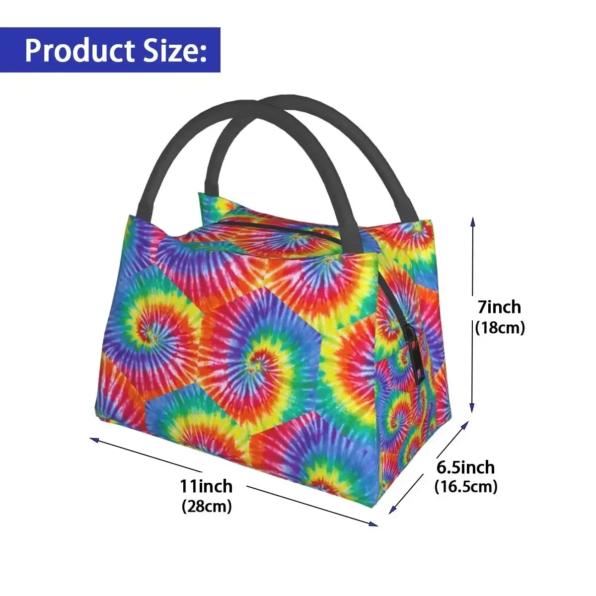 Psychedelic Tie Dye Lunch Bag Hippie Style Convenient Lunch Box Women Office Print Cooler Bag Fun Oxford Thermal Lunch Bags