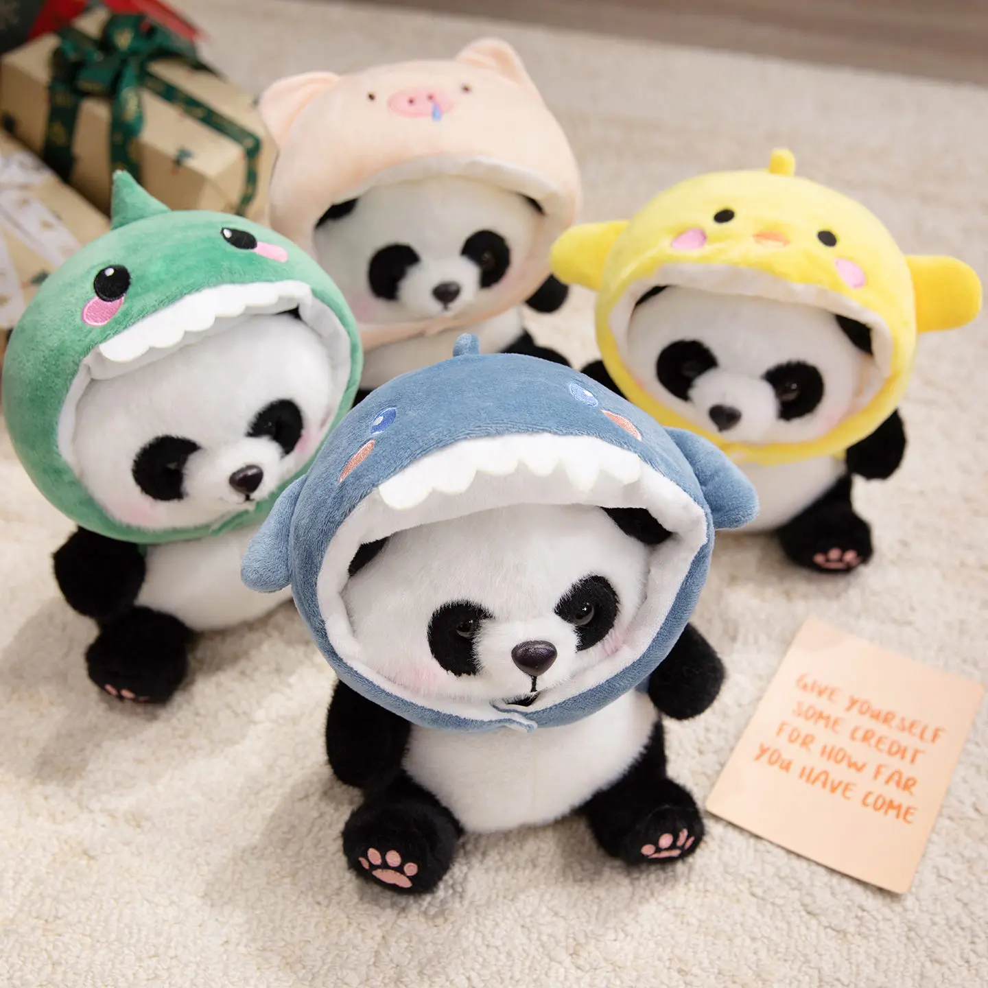 25cm Kawaii Panda With Animals Head Cover Plush Toy Dolls Cartoon Panda Stuffed Dolls Girls Boys Diy Toys Cute Companion Dolls