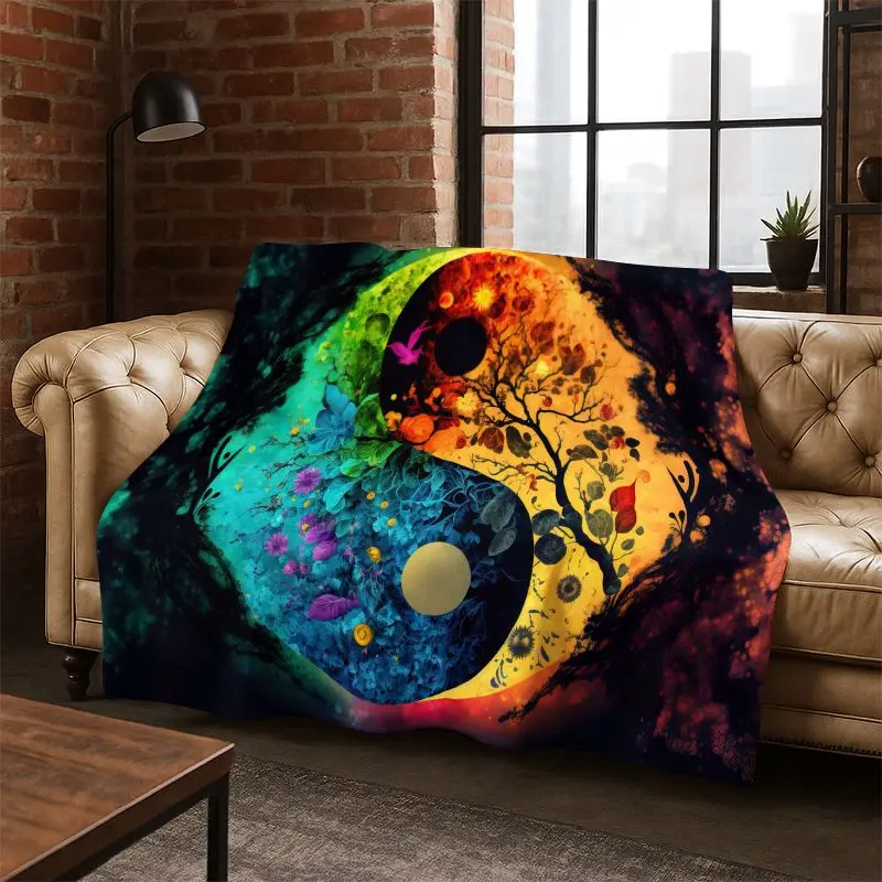 Yin Yang Symbol Chinese Tai Chi Flannel Blanket Soft Warm Throw Blanket for Bedroom Living Room Bed Travel Camping Picnic Gift