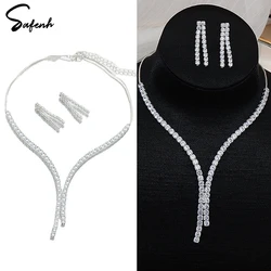 2 pz/lotto semplice moda geometrica zircone collana orecchini Kit per le donne matrimonio sposa gioielli Set accessori regalo