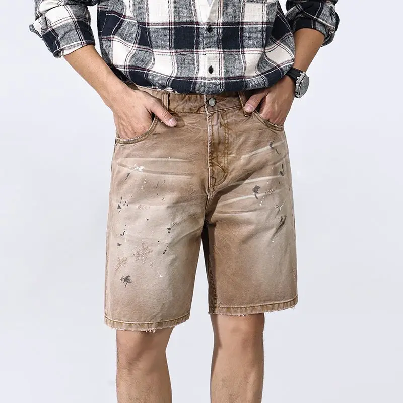 JXN 2050 الراقية الصيف الجديدة سبلاش الحبر العمل السراويل الرجال فضفاض الربط القطن مستقيم خمسة السراويل الأمريكية عادية