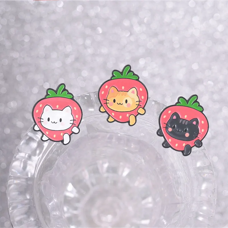 Fruit Cats Collection Enamel Pins Kawaii Strawberry Apple Anime Kitten Brooch Rainbow Paw Badge Cute Animal Jewelry Gift
