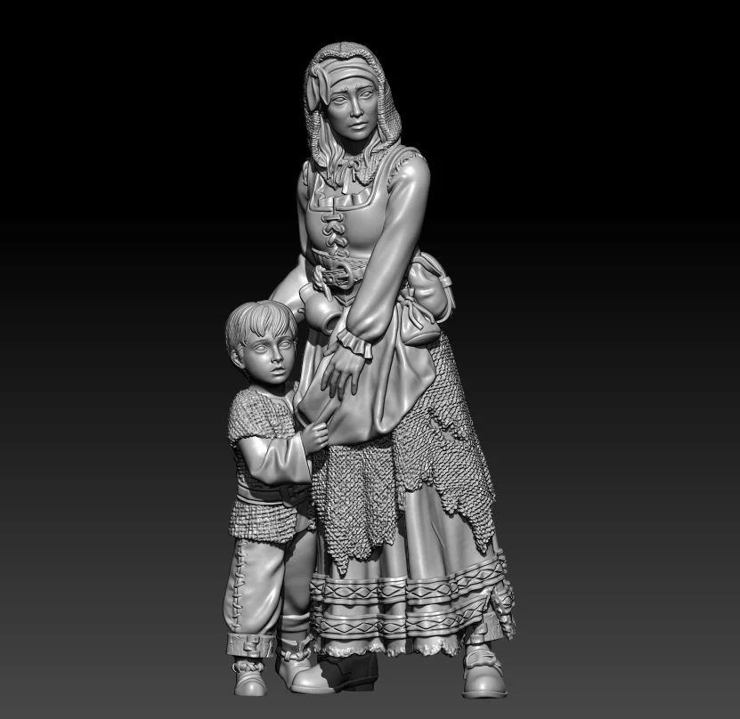 

1/24 75mm 1/18 100mm Resin Model Kits Child and Mother Figure Unpainted No Color RW-694