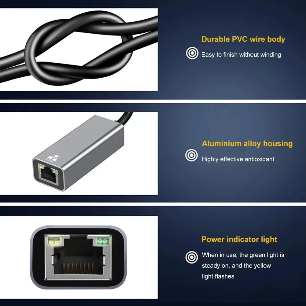 Ethernet-адаптер 2500 Мбит/с, сетевая карта USB 3.0 типа C, 2,5G Ethernet-гигабитный адаптер, локальная карта-концентратор для MacBook iPad Win 7/8/10/11