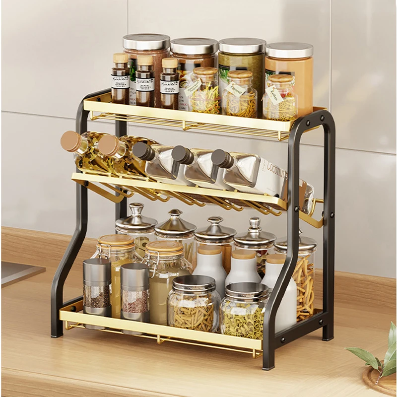 

R Shape 3 Layers Spice Rack Organizer Racks And Holders In Kitchen Countertop Carbon Steel Flavoring Shelf Storage