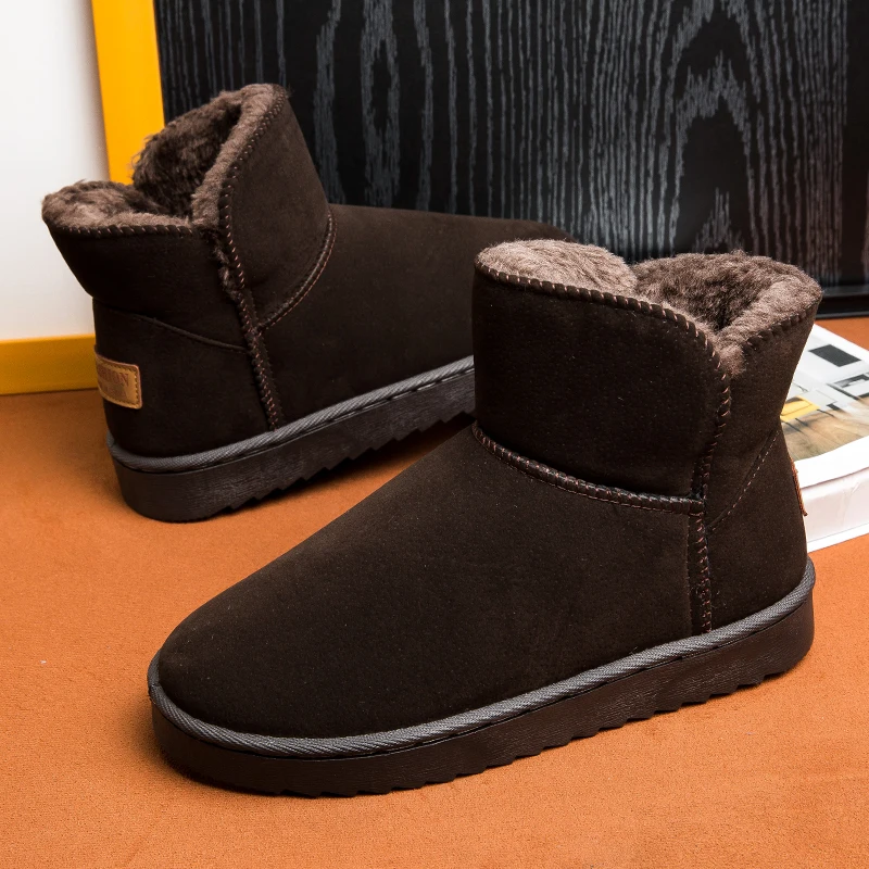 Brown Suede Men's Winter Boots Outdoor Warm Plush Snow Boots Men Fur Ankle Boots for  Slip On Cotton Shoes botas masculino
