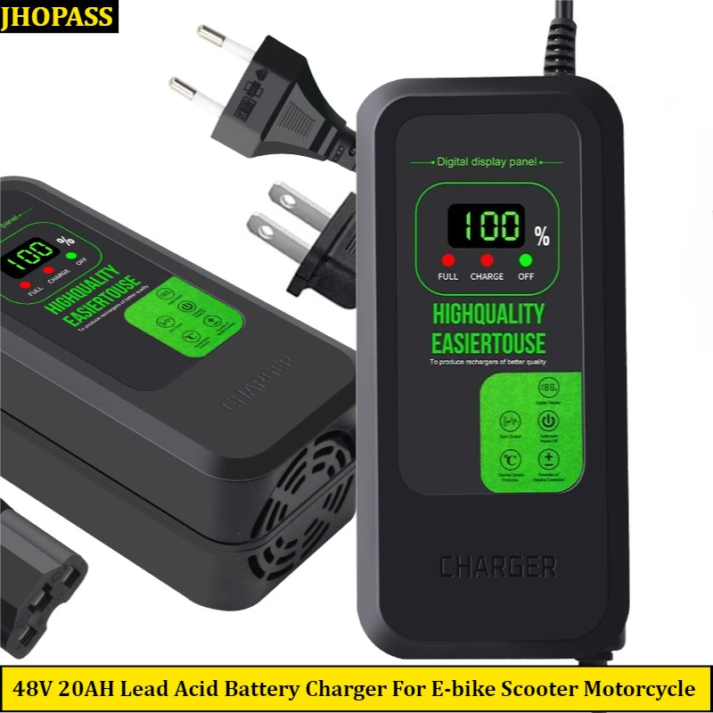 48V 20AH LCD Smart GEL AGM Lead Acid Battery Charger for Motorcycle E-bike Scooter AC110V to 220V with UK EU AU US adapter Plug