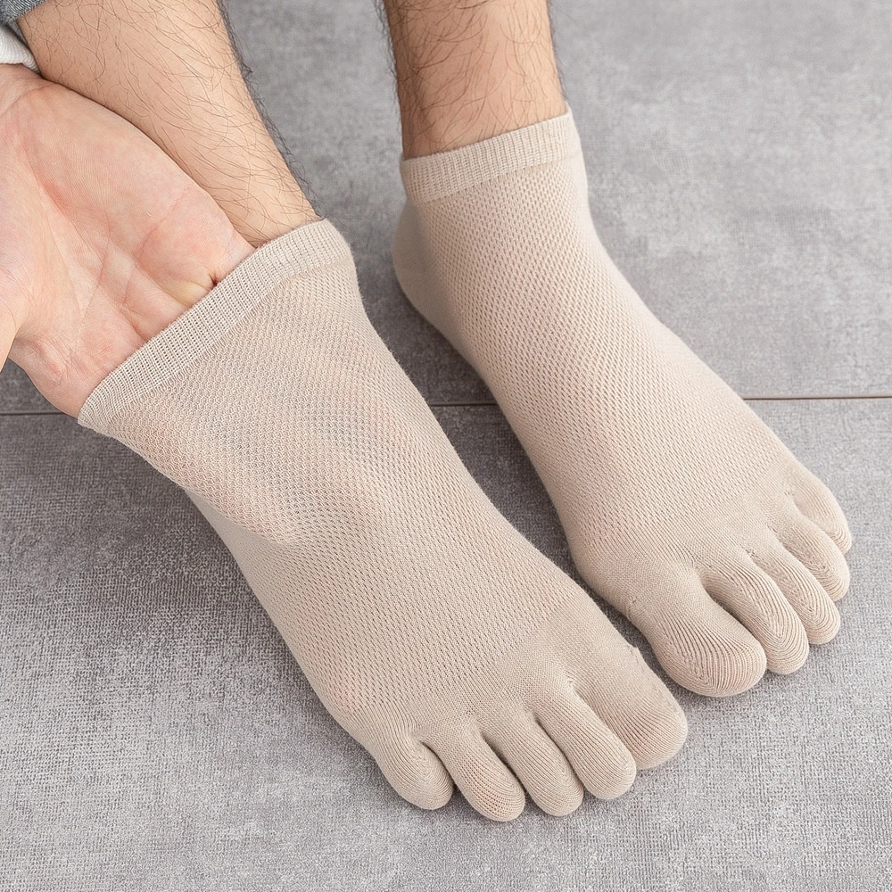 6 Pairs Summer Mesh Socks Men Five Finger Socks Cotton Low Cut Ankle Toe Socks With Separate Fingers No-Show