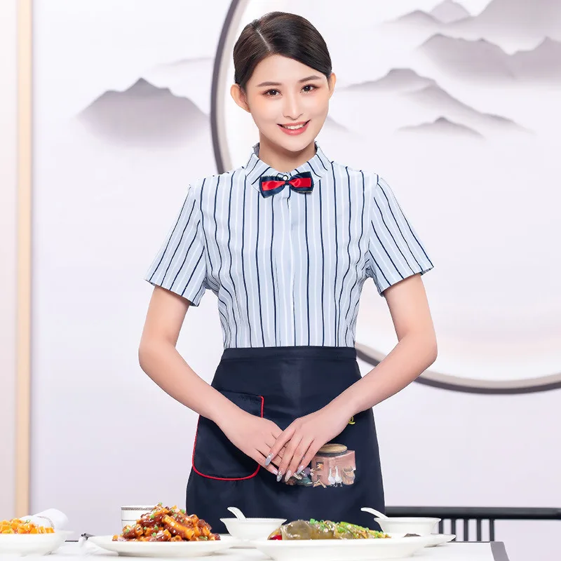 Dining Waiter Workwear Short Sleeve Women's Summer Thin Breathable Chinese Restaurant Restaurant Hot Pot Restaurant Tea House Cl