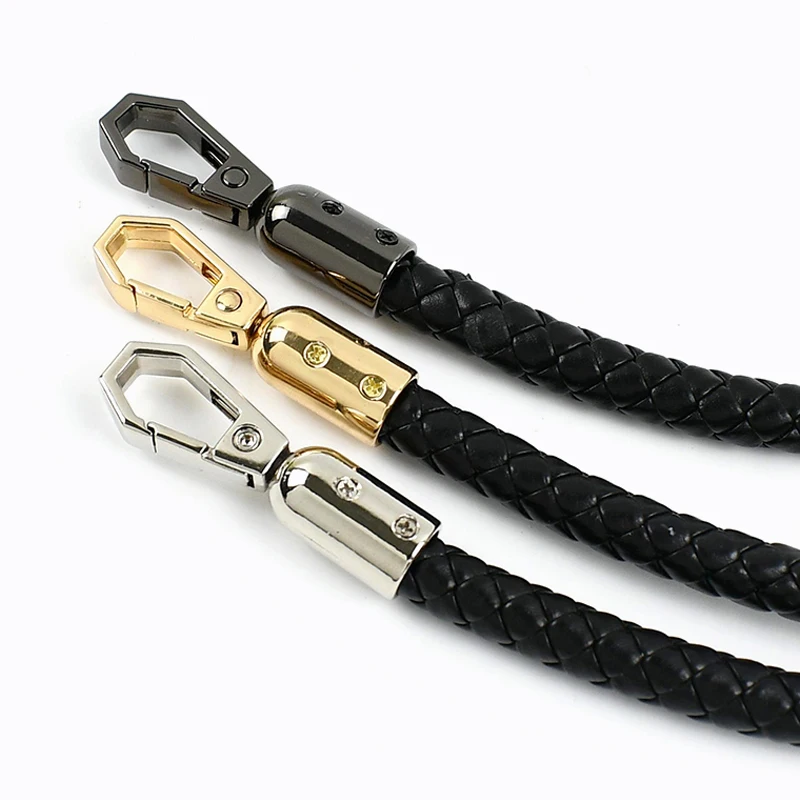 1/2Pcs 30-120cm Black PU Leather Bag Round Rope Handbag Handle Metal Buckle Chain Woven-bag Shoulder Strap Replace Accessories