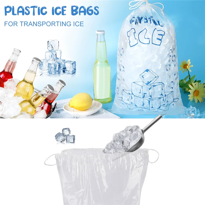 

Hot Sale Ice Bags 8 Lb with Drawstring, 100 Count Ice Bags for Ice Machine, Heavy-Duty Reusable Ice Cube Bags,