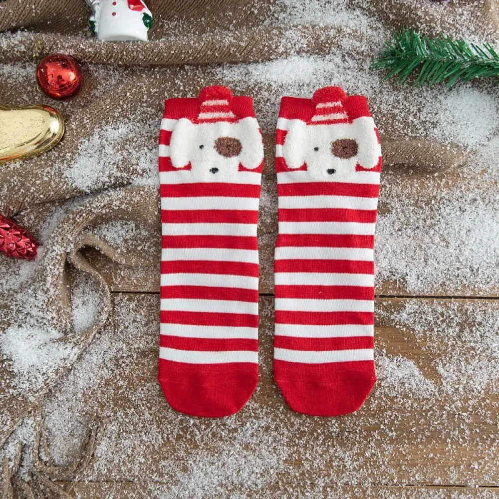 5Pairs Cute Cartoon Christmas Stockings Dot Non Slip Mid-Calf Socks Breathable Rabbit Elk Elk Tube Socks Gifts