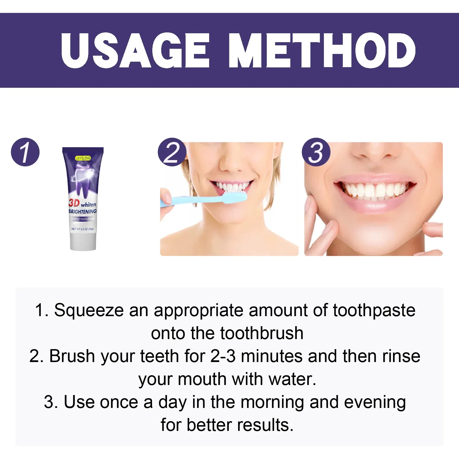 Teeth Whitening Purple Toothpaste Color Corrector Plaque Stains Removal Yellow Brightening Fresher Breath Oral Cleaning Hygiene