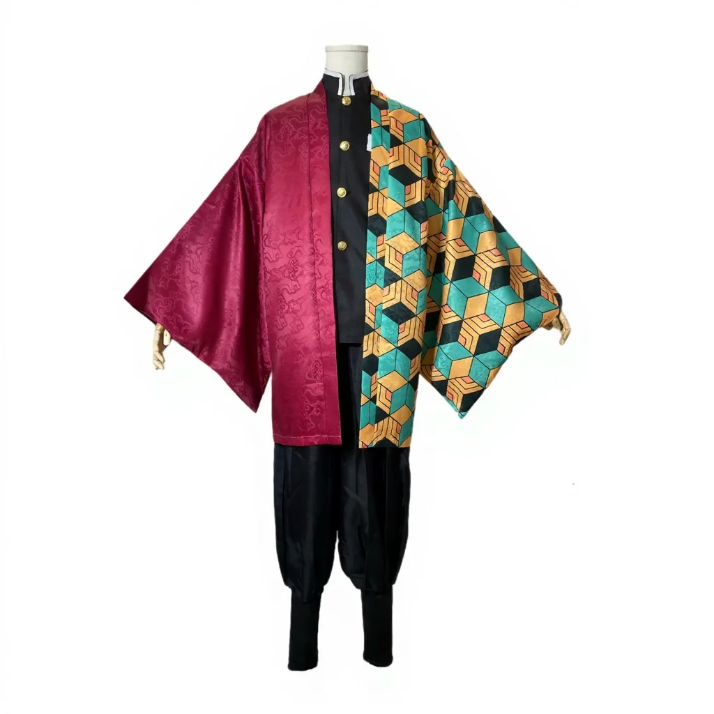 SDemon القاتل تأثيري TTomiokaa Giyuu زي الأبيض دوامة نمط الساتان النسيج مع الملمس عباءة وبدلة مجموعة كاملة وتتسابق #1