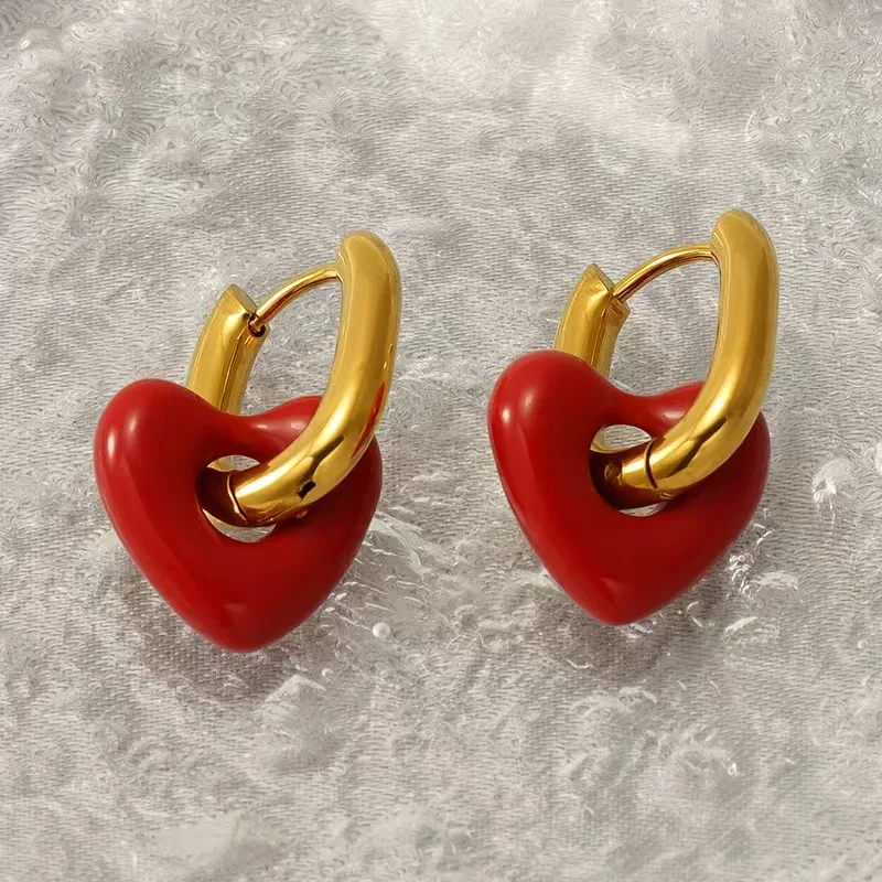 Cute Red Heart Earrings For Women Girls Simple Smooth Love Hoop Earrings Fashion Geometric Earrings Party Round Ear Jewelry