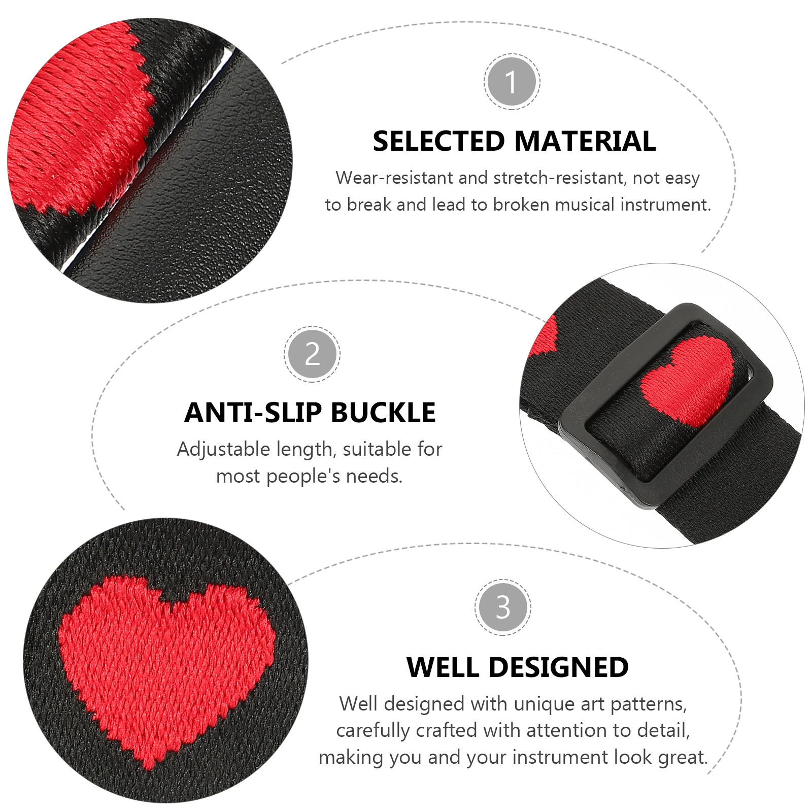 

Guitar Strap Bass Accessories for Electric Guitars Belt Embroidery Shoulder Red Heart Pattern Suede Hearts