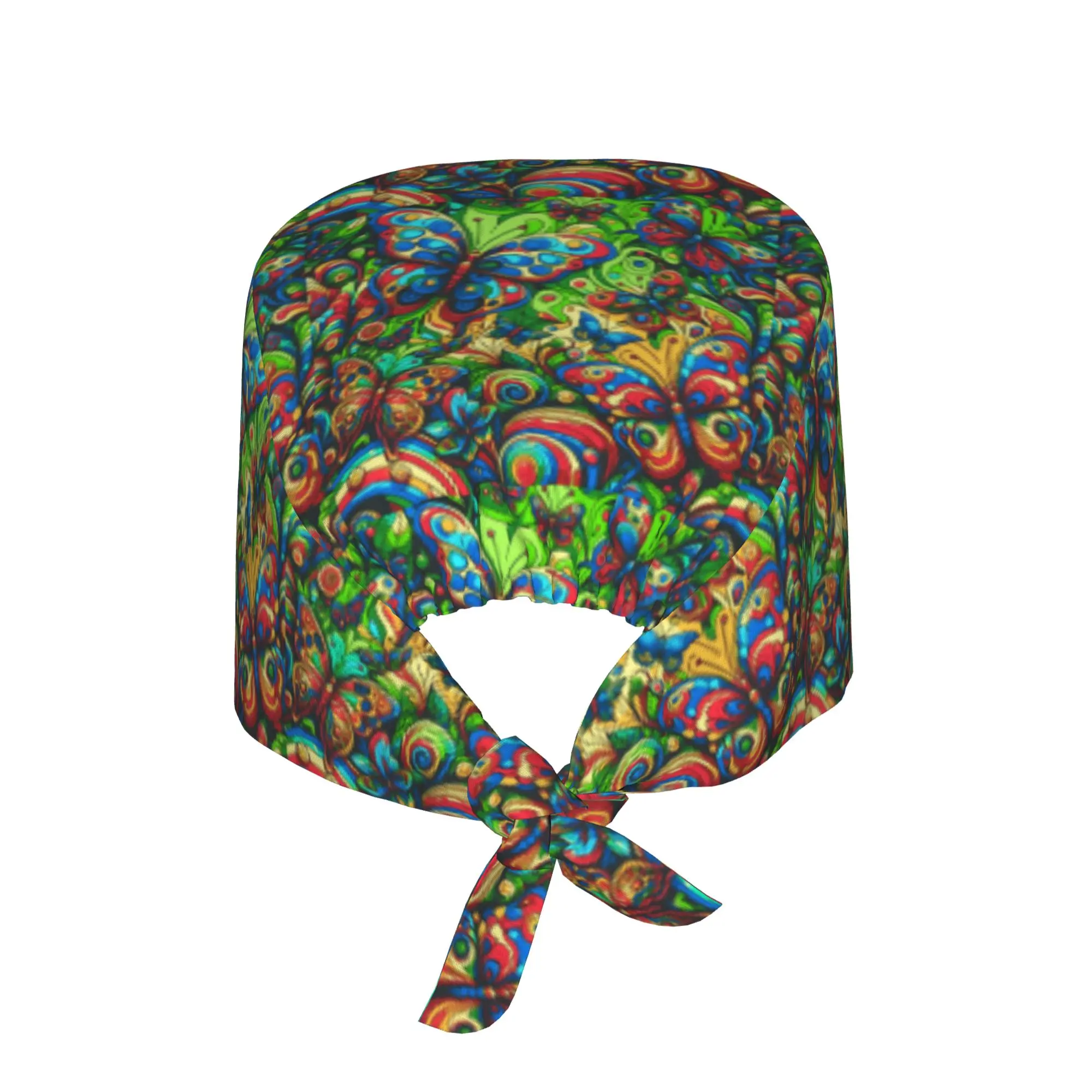 Adjustable Funny Colourful Butterfly Printed  Working Hat Men Women  Surgical Hat Scrub Nursing Doctor Surgeon Cap for Nurse