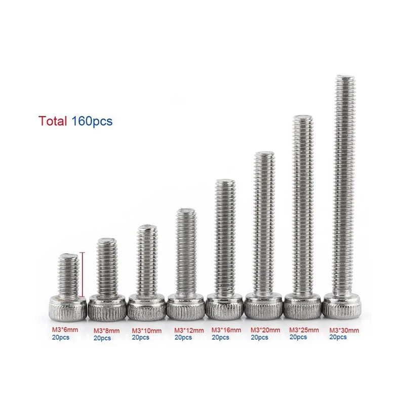 160 Hexagon Head Screws 304 Stainless Steel Metric Thread Internal Hexagon M3 X 6 8 10 12 16 20 25 30 Mm