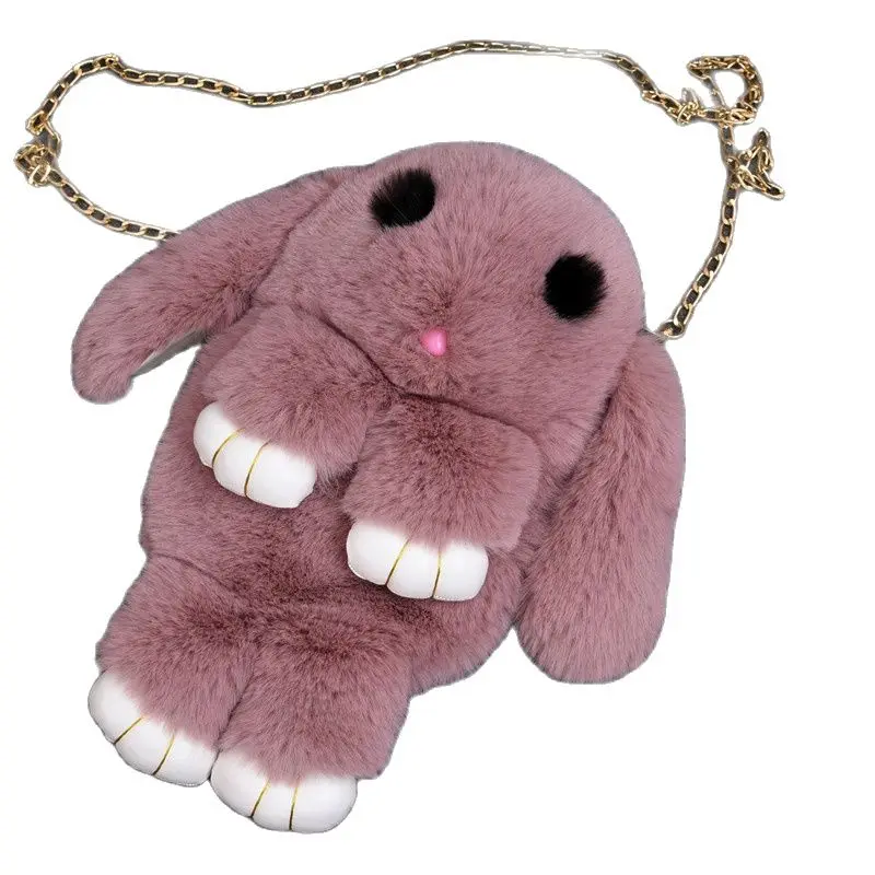 Sac à main en forme d'animaux pour filles, bandoulière en peluche, motif lapin, sacoche à épaule