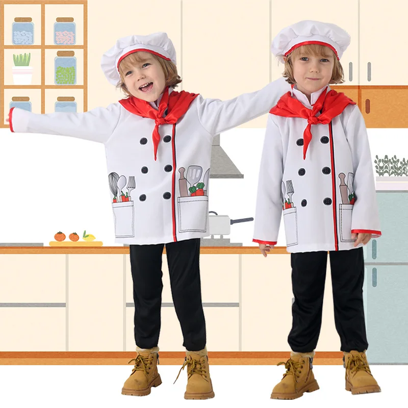 Costume de chef d'Halloween Cosplay pour enfants, manteau de chef pour garçons et filles, tenue de cuisinier, vêtements de travail de è, vêtements de performance